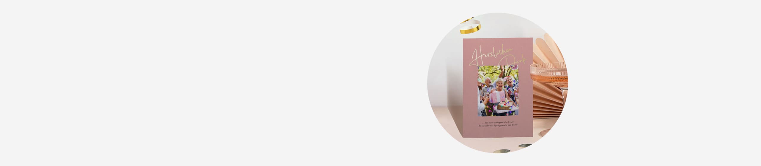 Dankeskarte zum Geburtstag in Rosé mit Foto und Veredlung in Gold