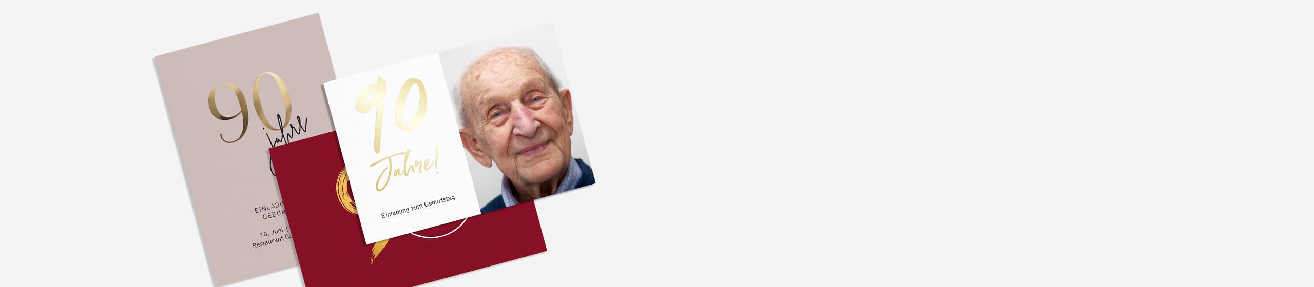 2 Einladungen zum 90. Geburtstag, mit und ohne Foto