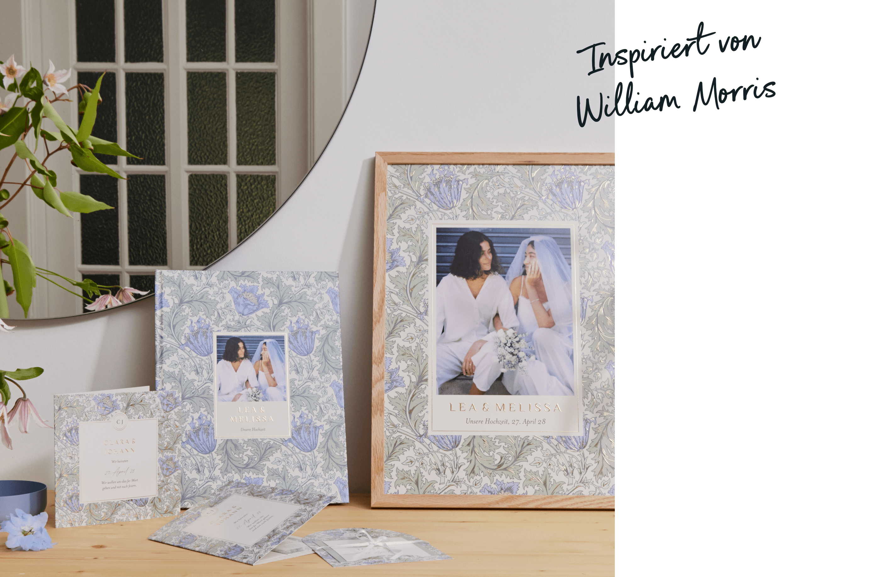 Hochzeitsfotobuch, Poster und Hochzeitskarten inspiriert von William Morris
