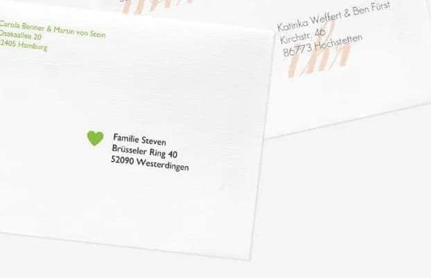 Umschläge mit Adressaufdruck für Hochzeitskarten