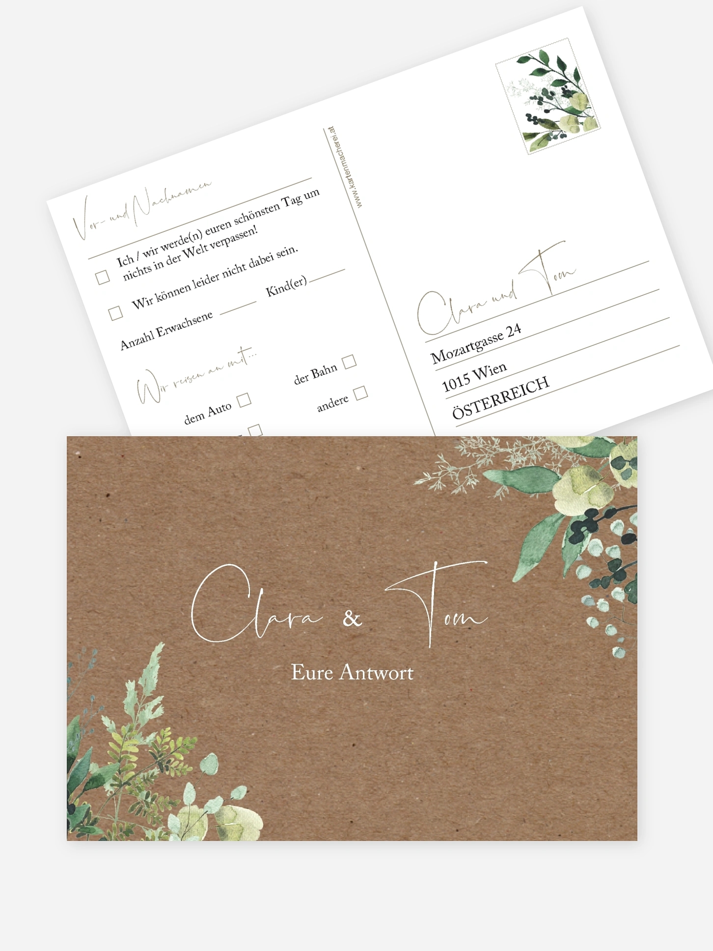 Antwortkarte Hochzeit Rustic Green Magic