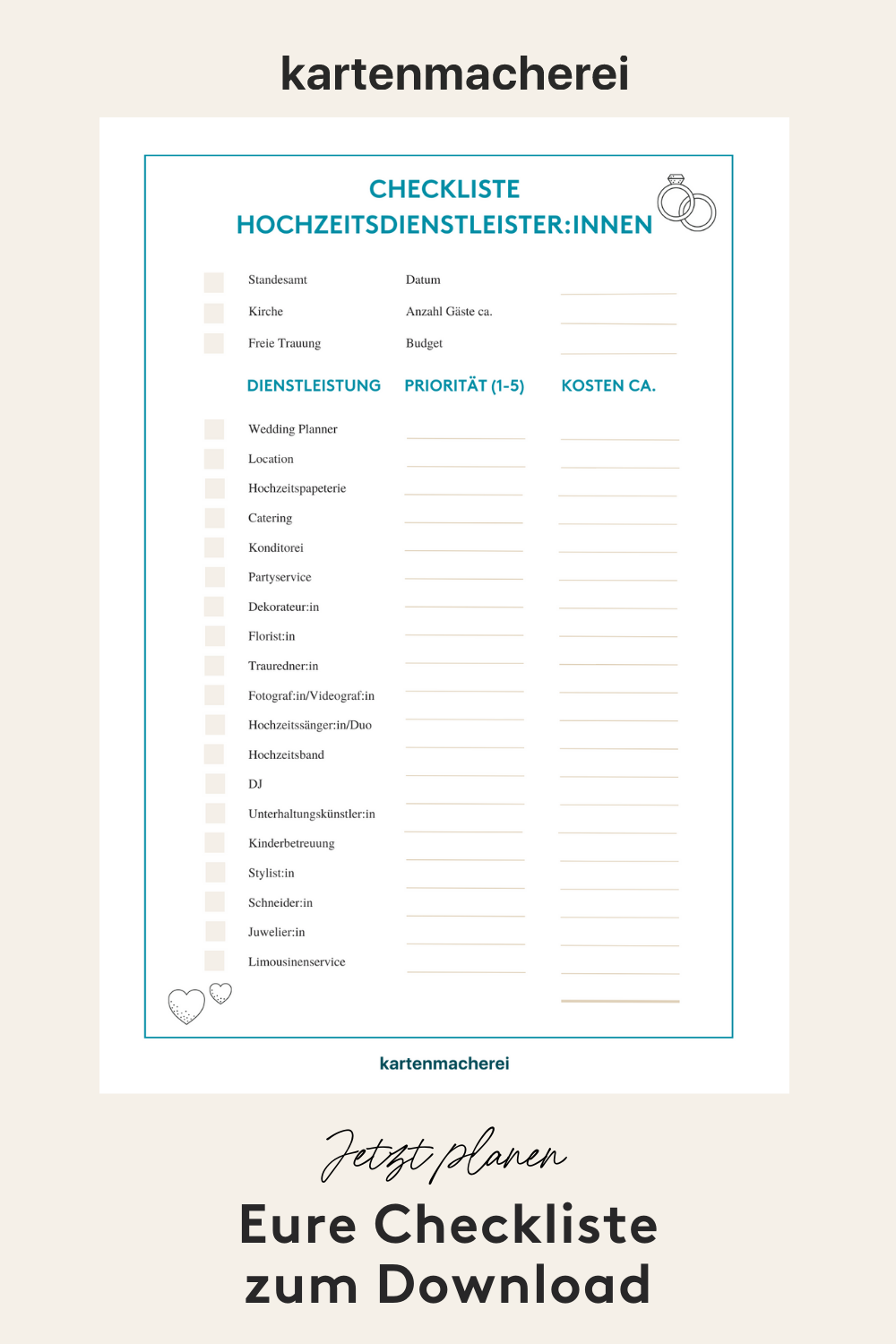 Hochzeitsdienstleister-Checkliste 