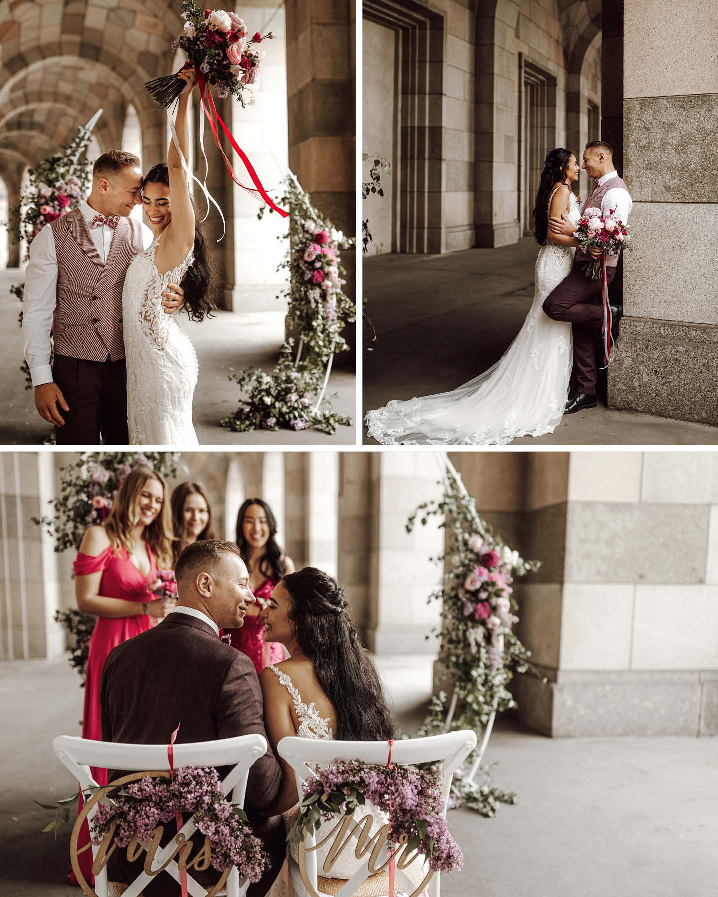Collage mit Bildern eines Hochzeitspaars
