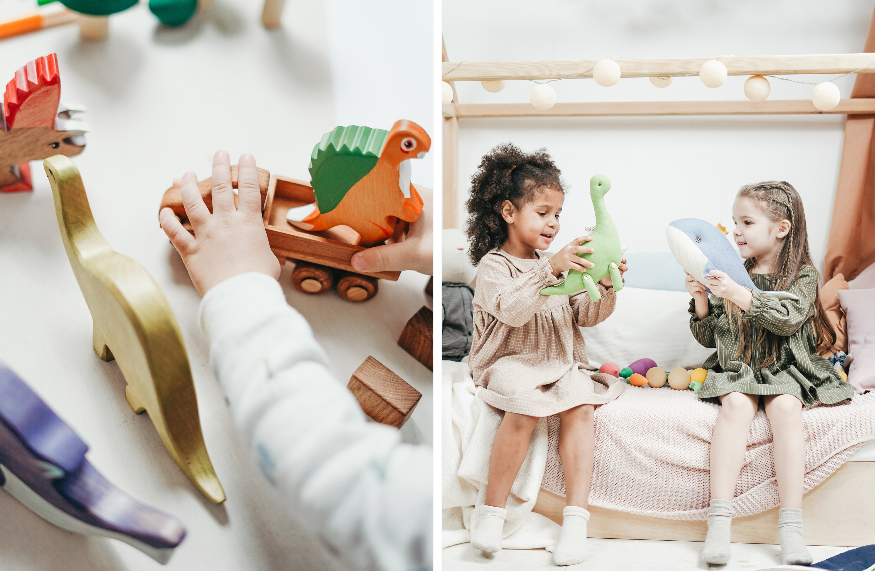 Kinder spielen mit Spielzeugdinos 