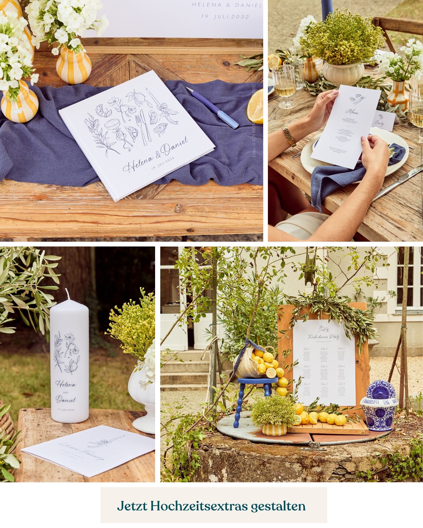 Hochzeitspapeterie in mediterranem Design, Collage