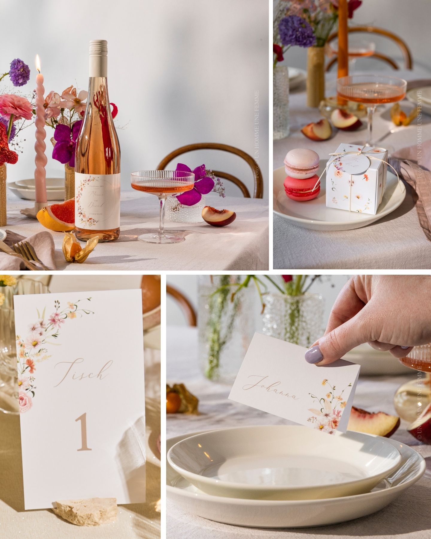 Hochzeitspapeterie in floralem Design, Collage