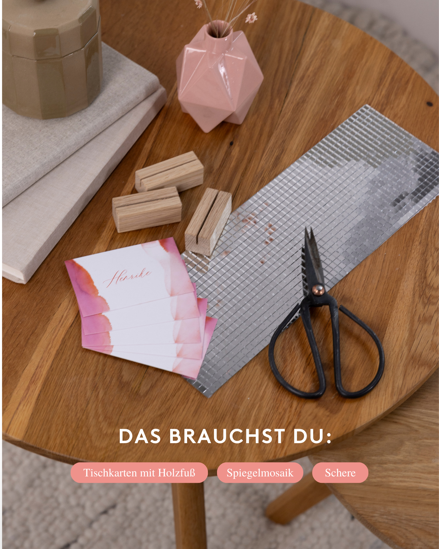 Menükarte mit DIY Halterung im Diskokugel-Look. Alle Materialien im Überblick.