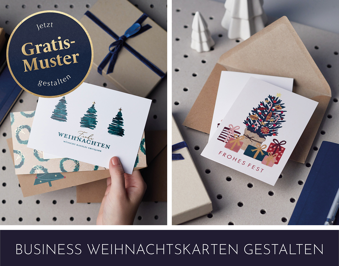 Mit Beachtung der DSGVO Weihnachtskarten schreiben: Hier gibt es alle Designs zum entdecken und gratis Muster können bestellt werden. Zu sehen sind Beispielkarten mit weihnachtlichen Illustrationen