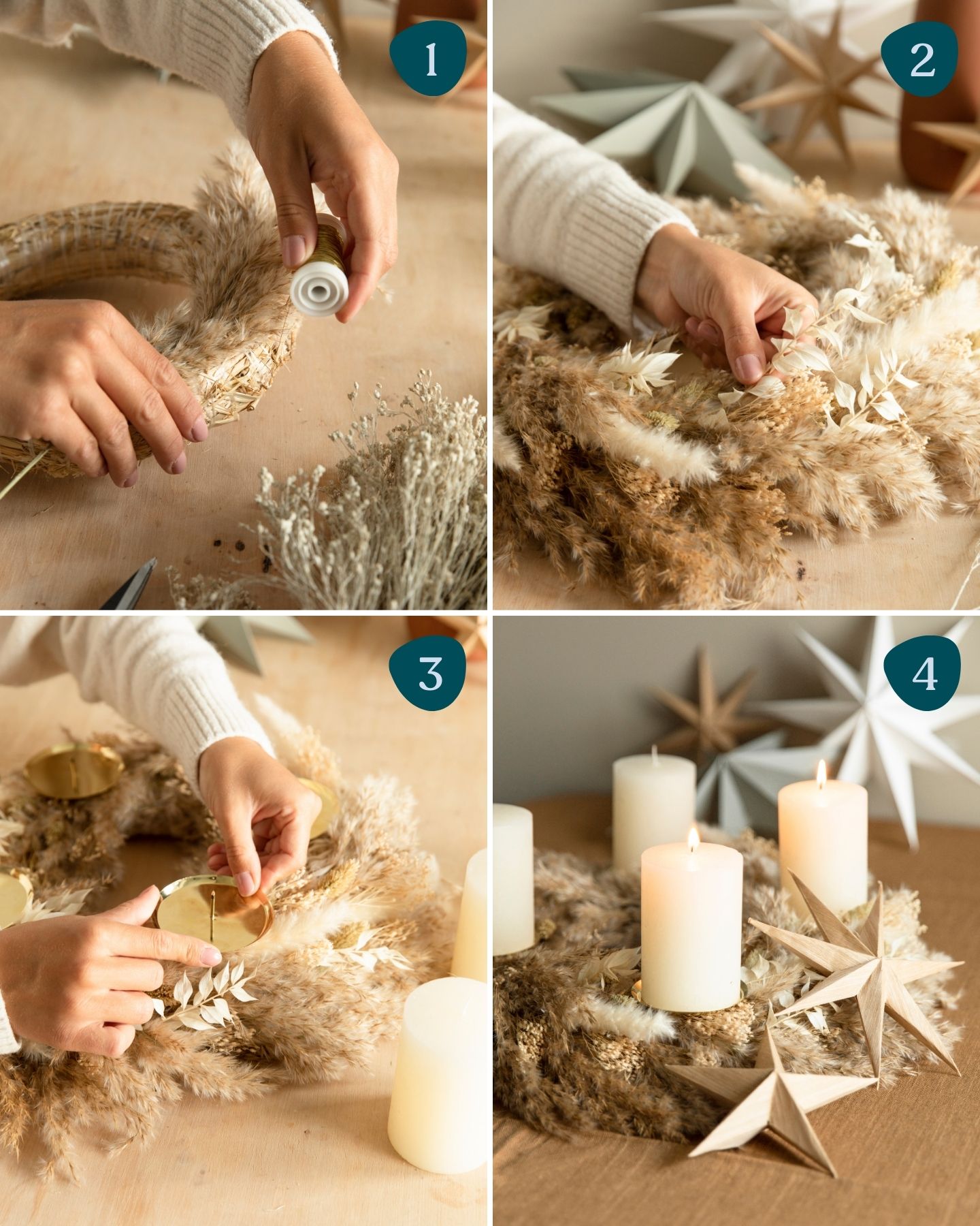 DIY-Adventskrans aus Pampasgras. Schritt-für-Schritt-Anleitung.