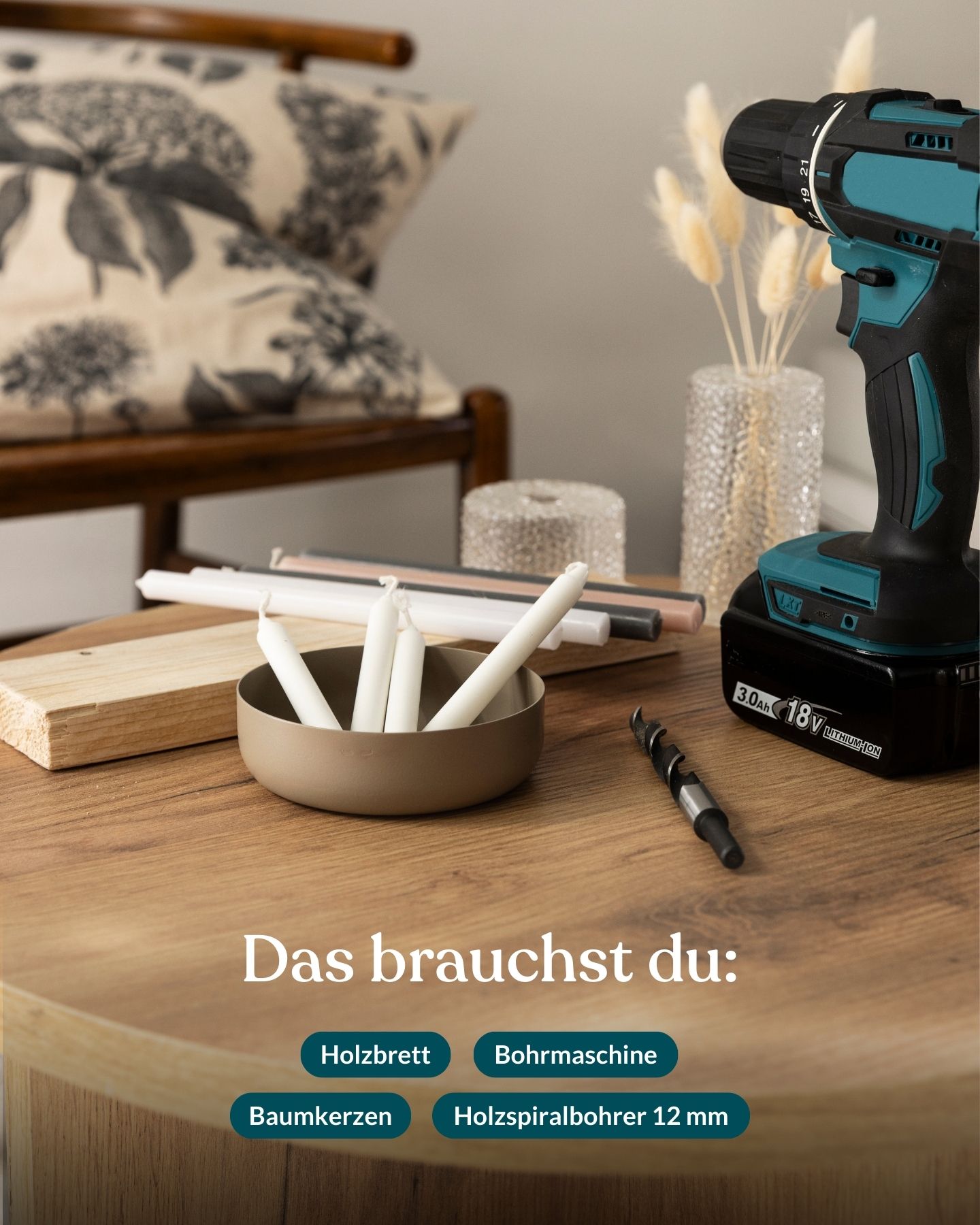 DIY-Adventskalender auf Kerzenbrett. Alle Materialien im Überblick.