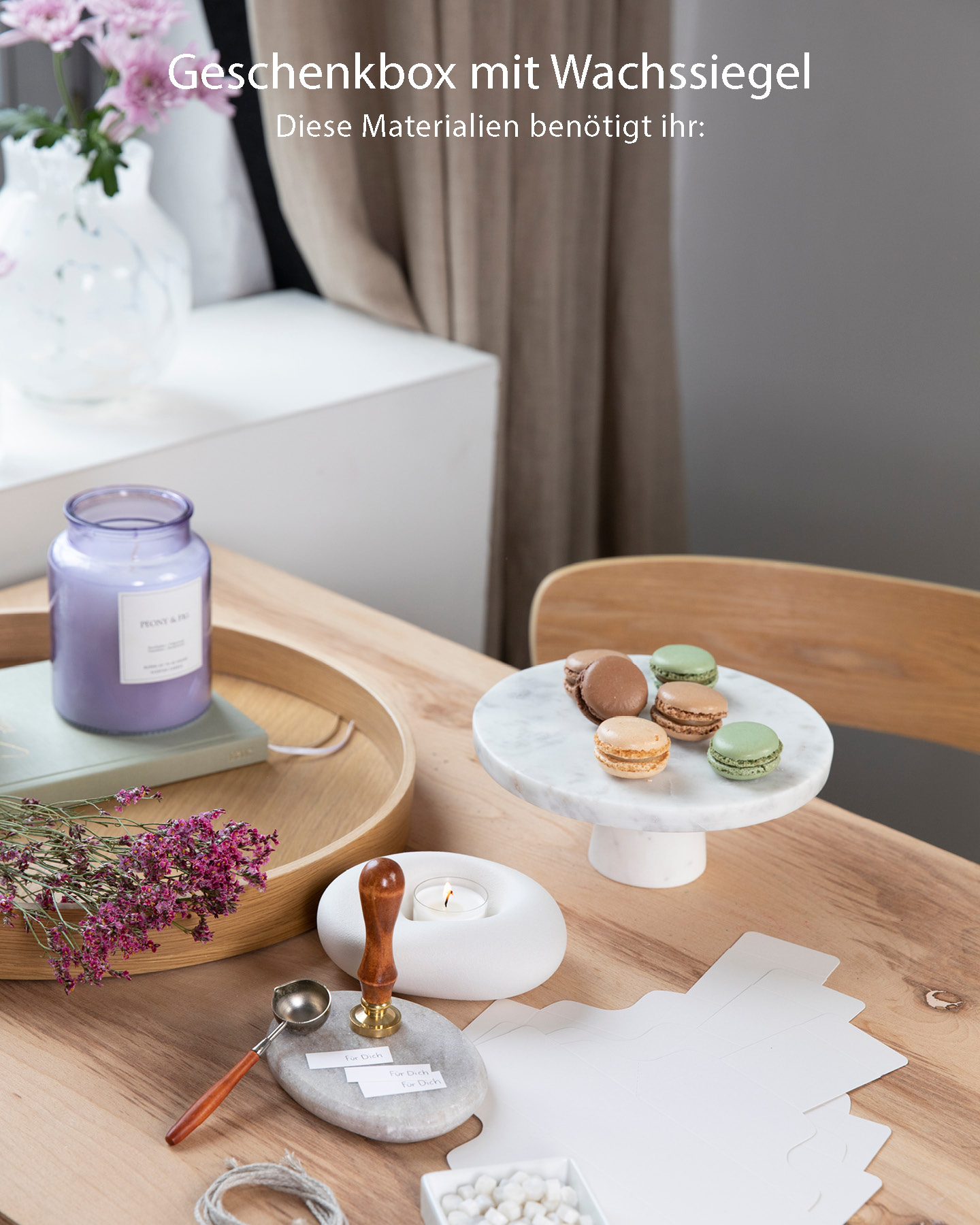 Gastgeschenke Hochzeit selber machen. Materialien für DIY Geschenkbox.