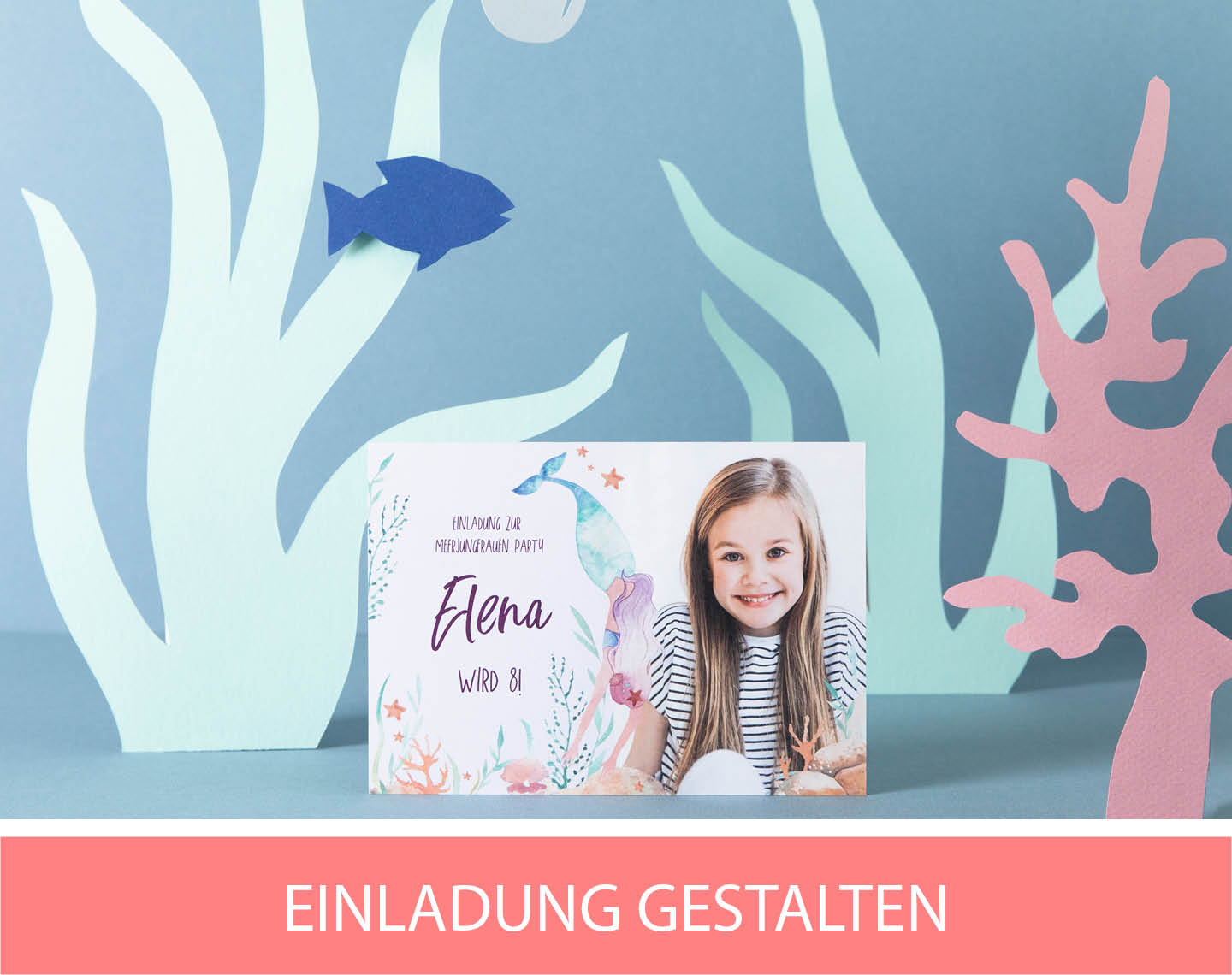 Einladungskarten zum Kindergeburtstag für Meerjungfraue