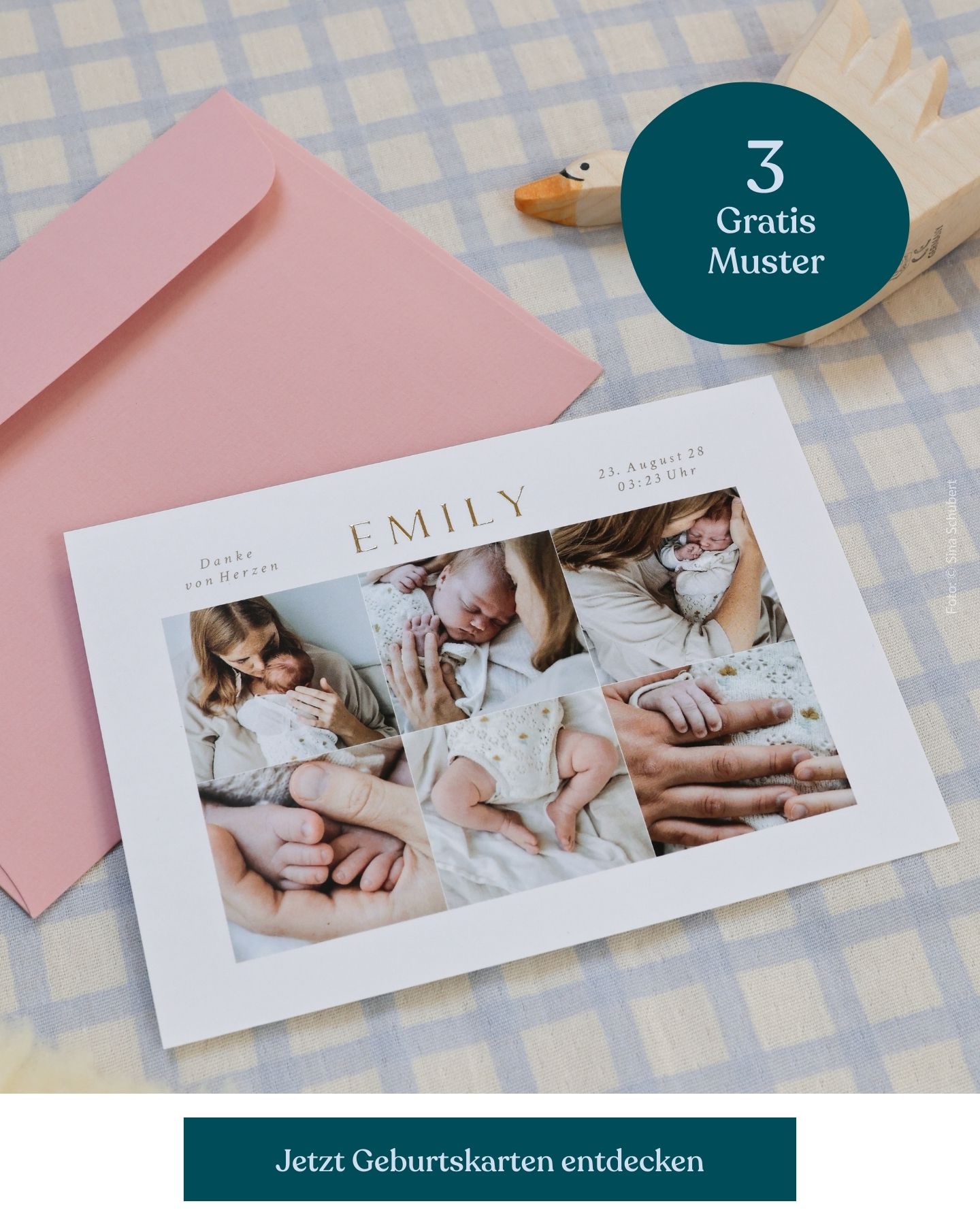 Geburtskarte mit Wldtier-Illustration und passendem Umschlag