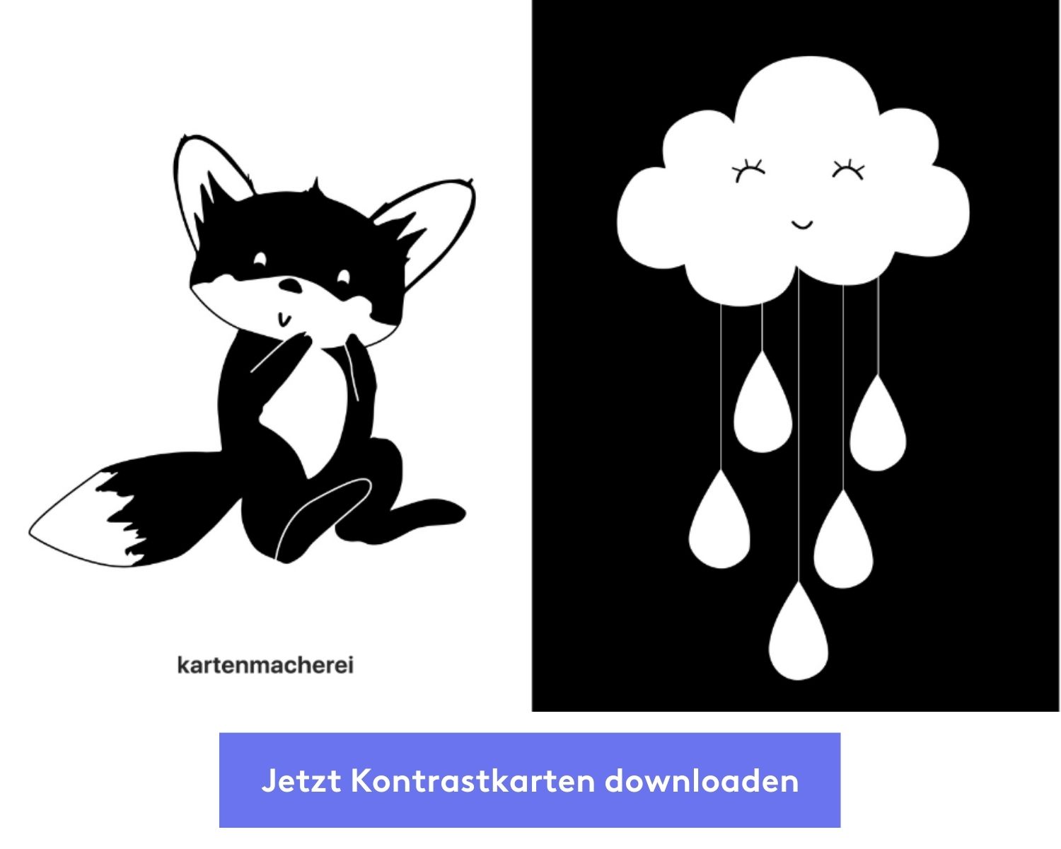 Fuchs und Wolke in Schwarz-Weiß.