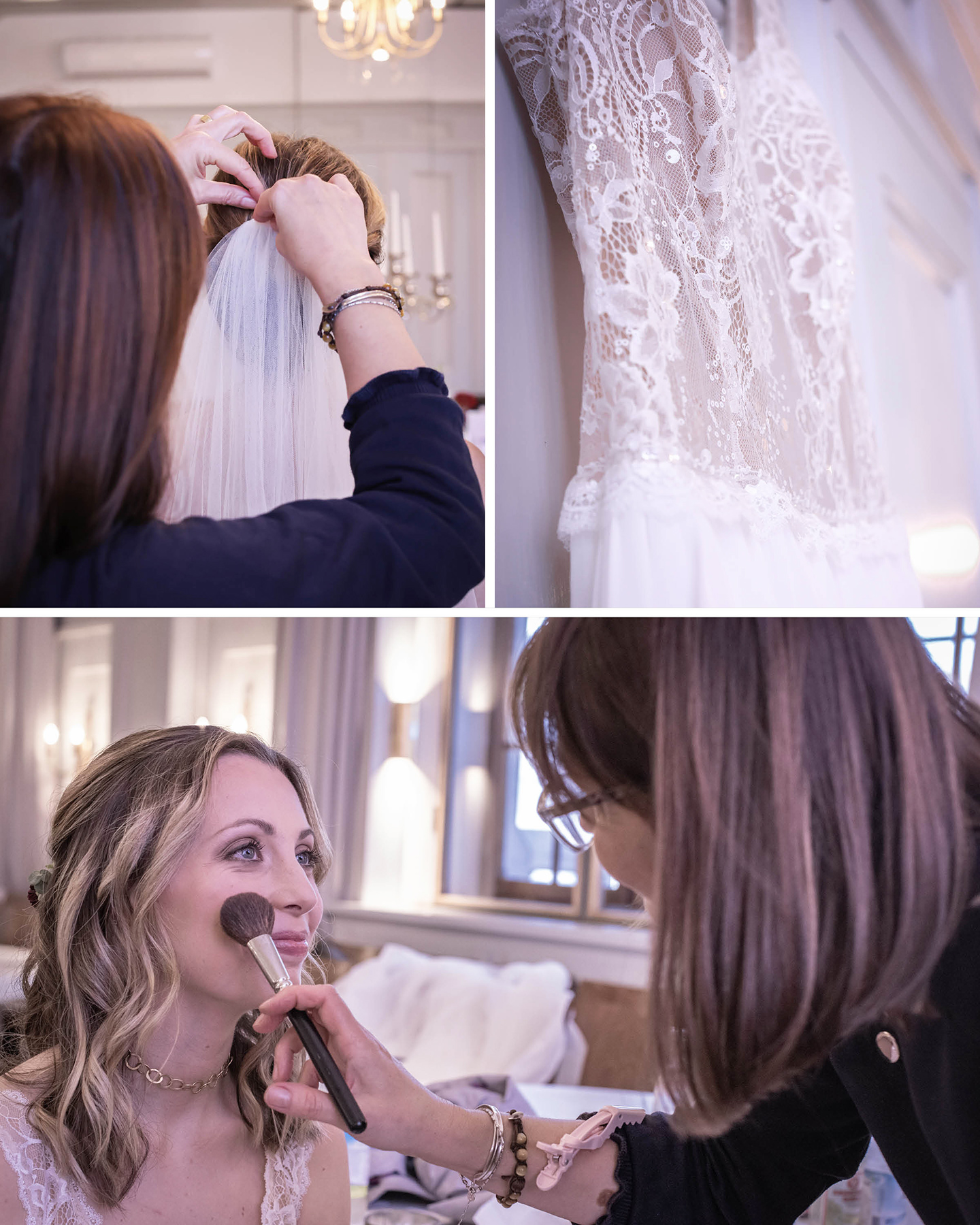 Die Braut wird für die Hochzeit geschminkt