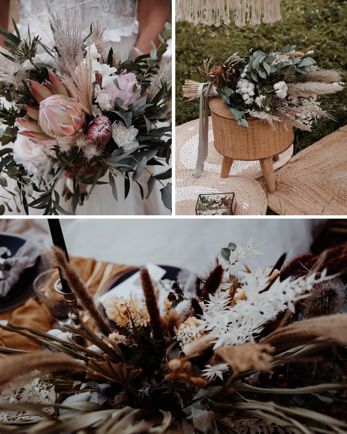 Hochzeitsdeko Rends 2023: Trockenblumen mit frischen Blüten