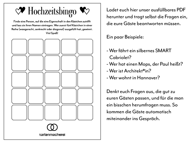 Hochzeitsbingo-Vorlage zum Ausfüllen